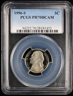 1996-S Jefferson Proof Nickel 5c PCGS PR70 DCAM Deep Cameo