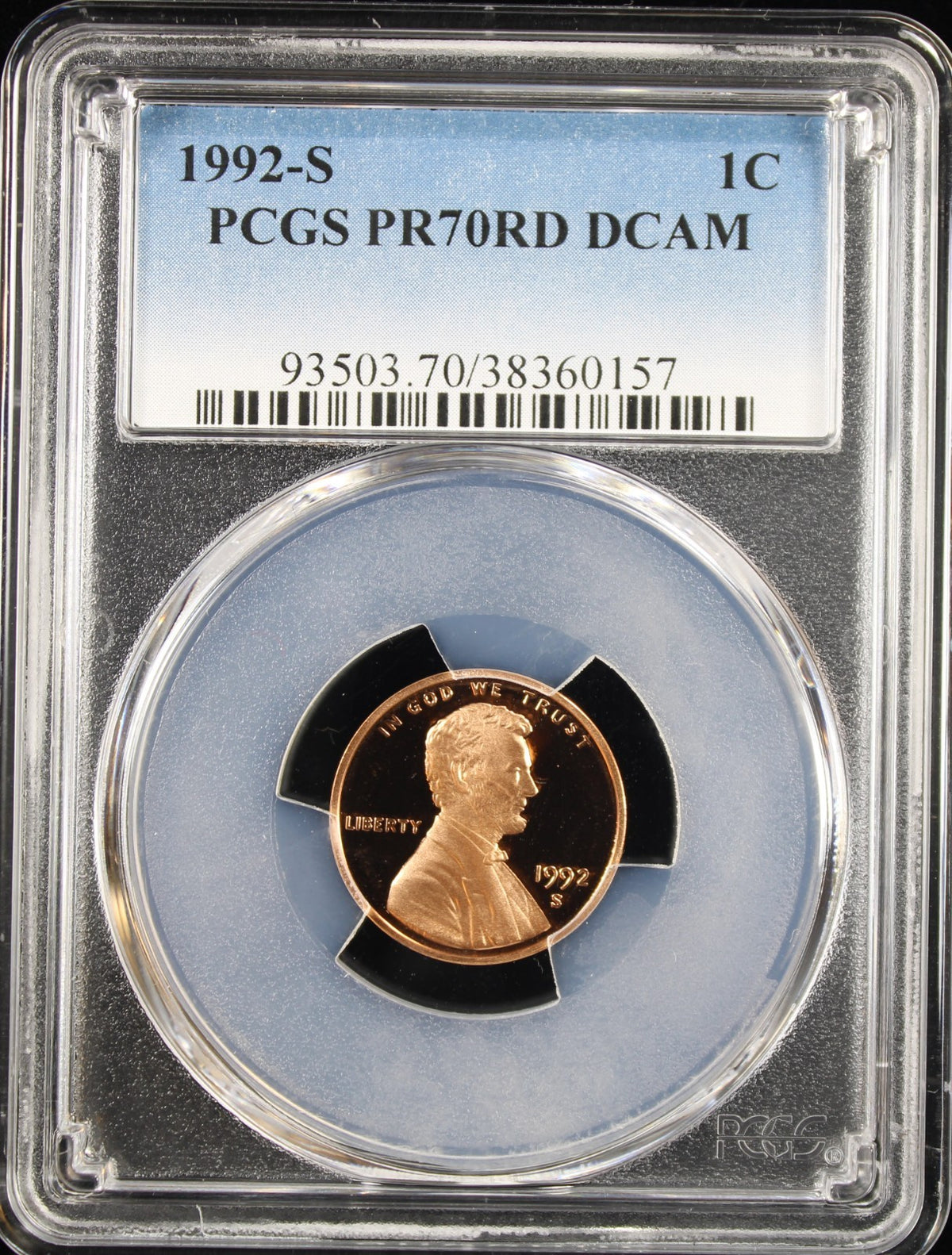 1992-S 1c PCGS PR70RD DCAM