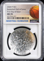 2020 $1 Basketball Hall of Fame $1 NGC MS70 First Day of Issue