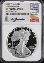 2025-W Silver Eagle NGC PF70UCAM Guadioso Signed Advance Releases