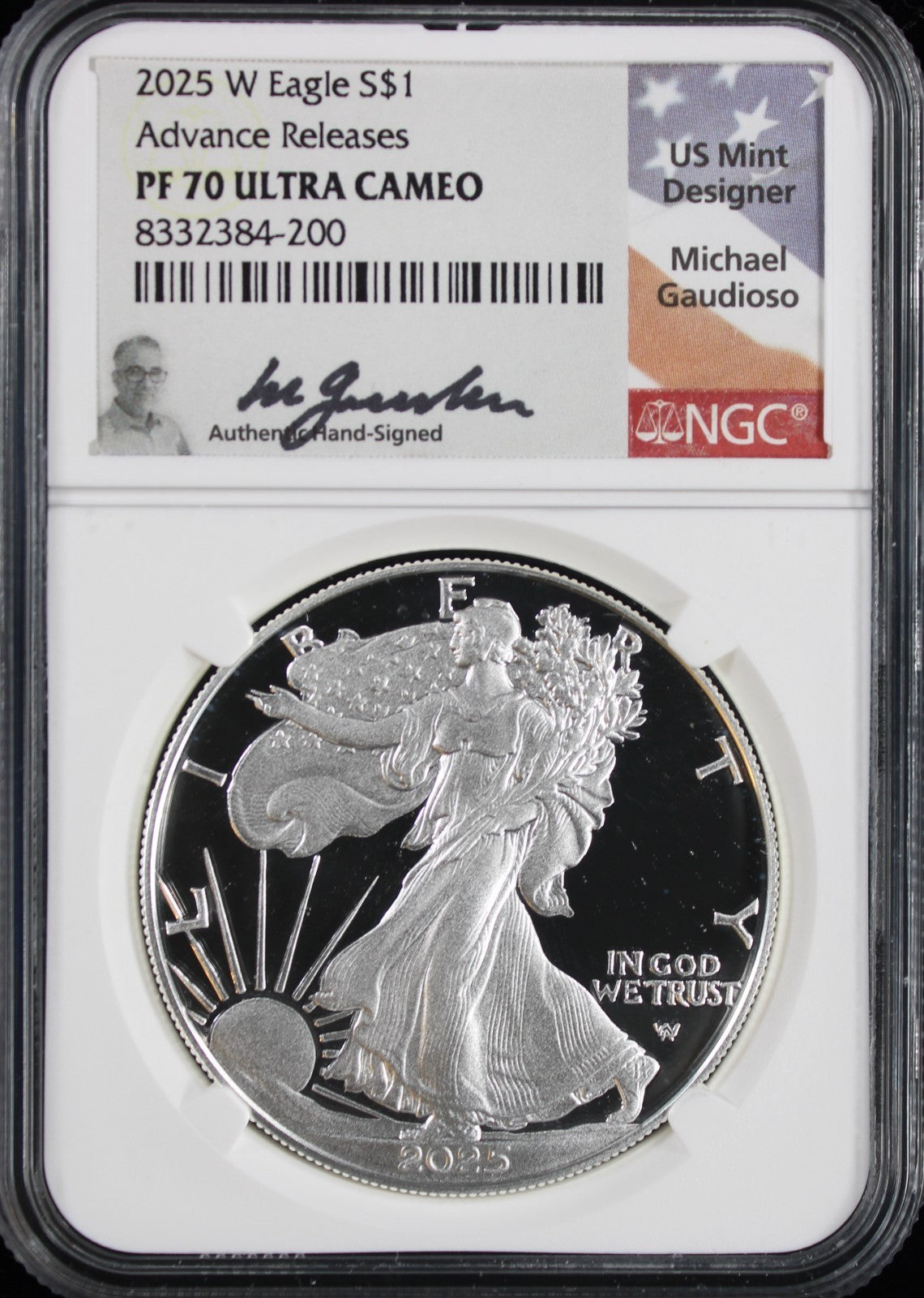 2025-W Silver Eagle NGC PF70UCAM Guadioso Signed Advance Releases