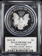 2015-W Silver Eagle PR70DCAM First Day of Issue - Denver Mercanti Signed