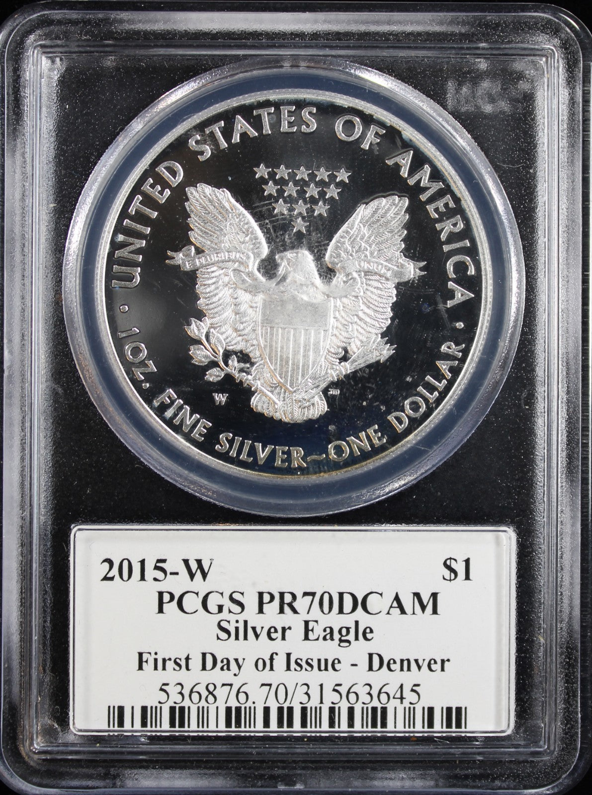 2015-W Silver Eagle PR70DCAM First Day of Issue - Denver Mercanti Signed