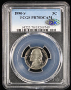 1990-S Jefferson Proof Nickel 5c PCGS PR70 DCAM Deep Cameo