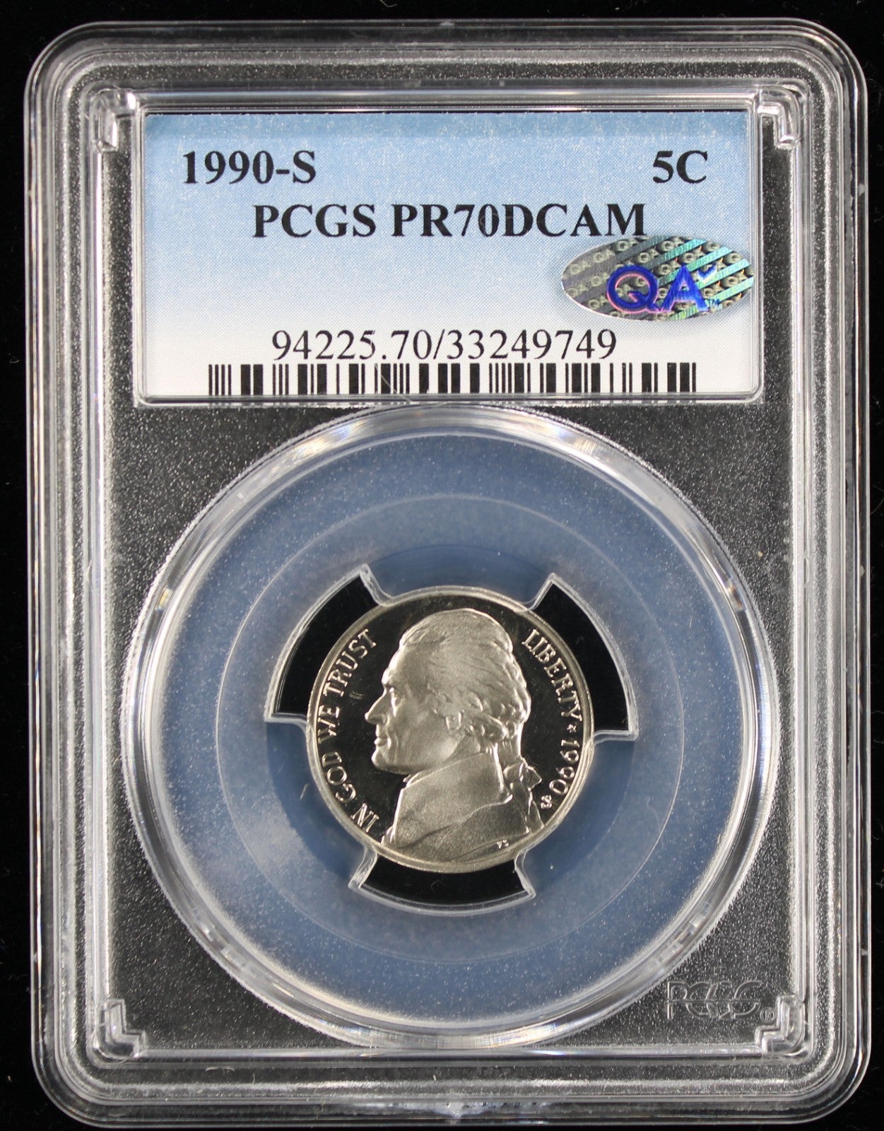 1990-S Jefferson Proof Nickel 5c PCGS PR70 DCAM Deep Cameo