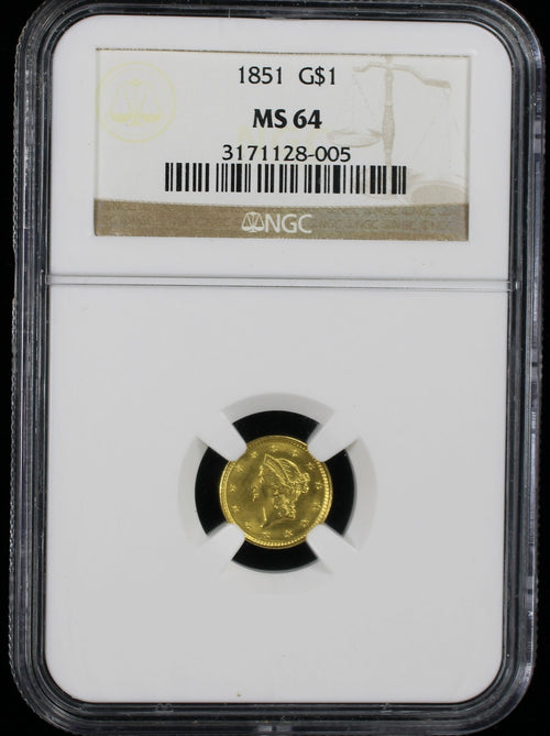 1851 $1 Gold Type 1 NGC MS64