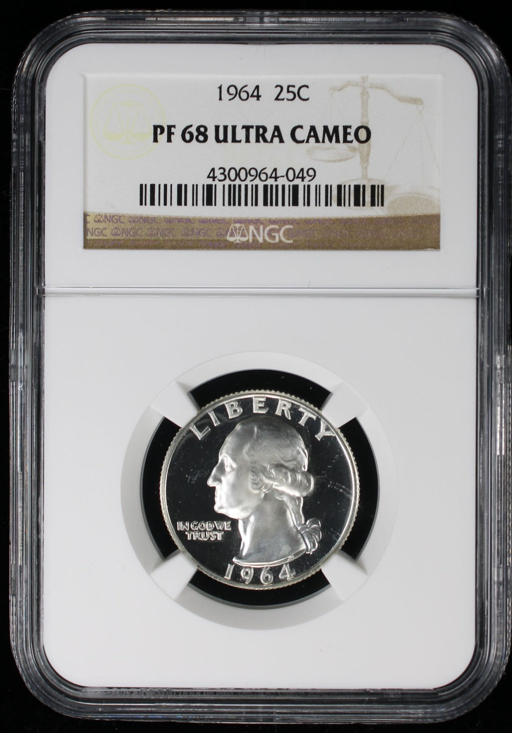 1964 Proof Washington Silver Quarter 25c NGC PF68 Ultra Cameo