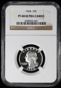 1964 Proof Washington Silver Quarter 25c NGC PF68 Ultra Cameo