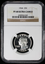 1964 Proof Washington Silver Quarter 25c NGC PF68 Ultra Cameo