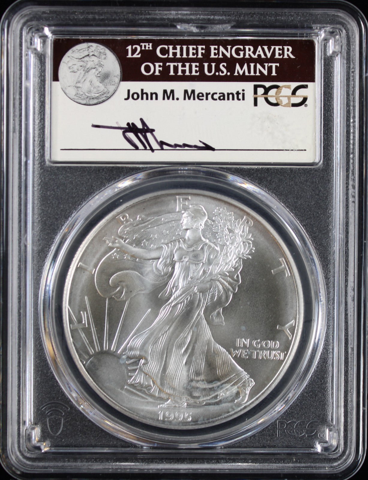 1995 Silver Eagle PCGS MS70 Mercanti Signed