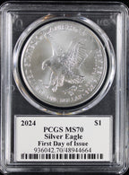 2024 Silver Eagle PCGS MS70 Damstra Signed First Day of Issue