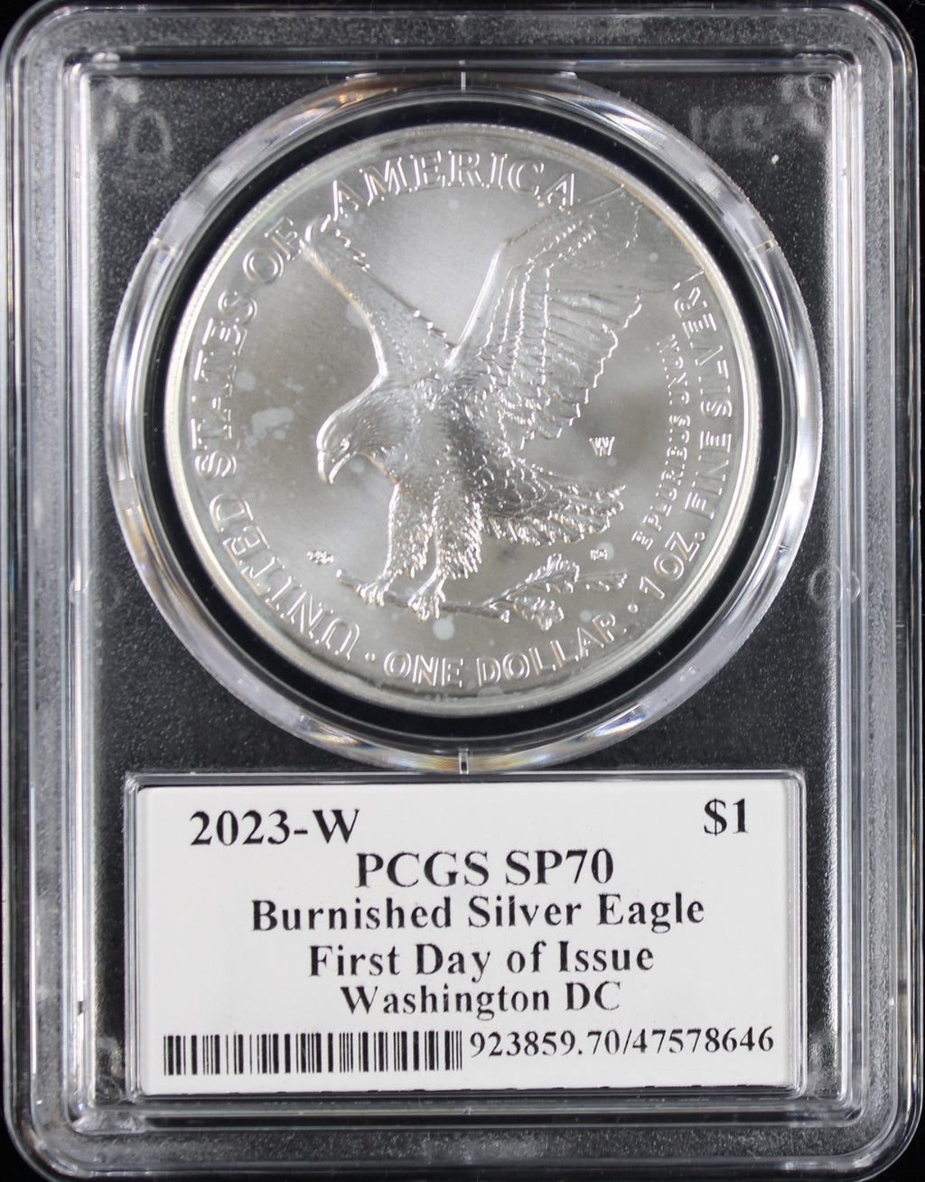 2023-W Burnished Silver Eagle PCGS MS70 Damstra Signed First Day of Issue