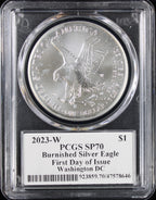 2023-W Burnished Silver Eagle PCGS MS70 Damstra Signed First Day of Issue
