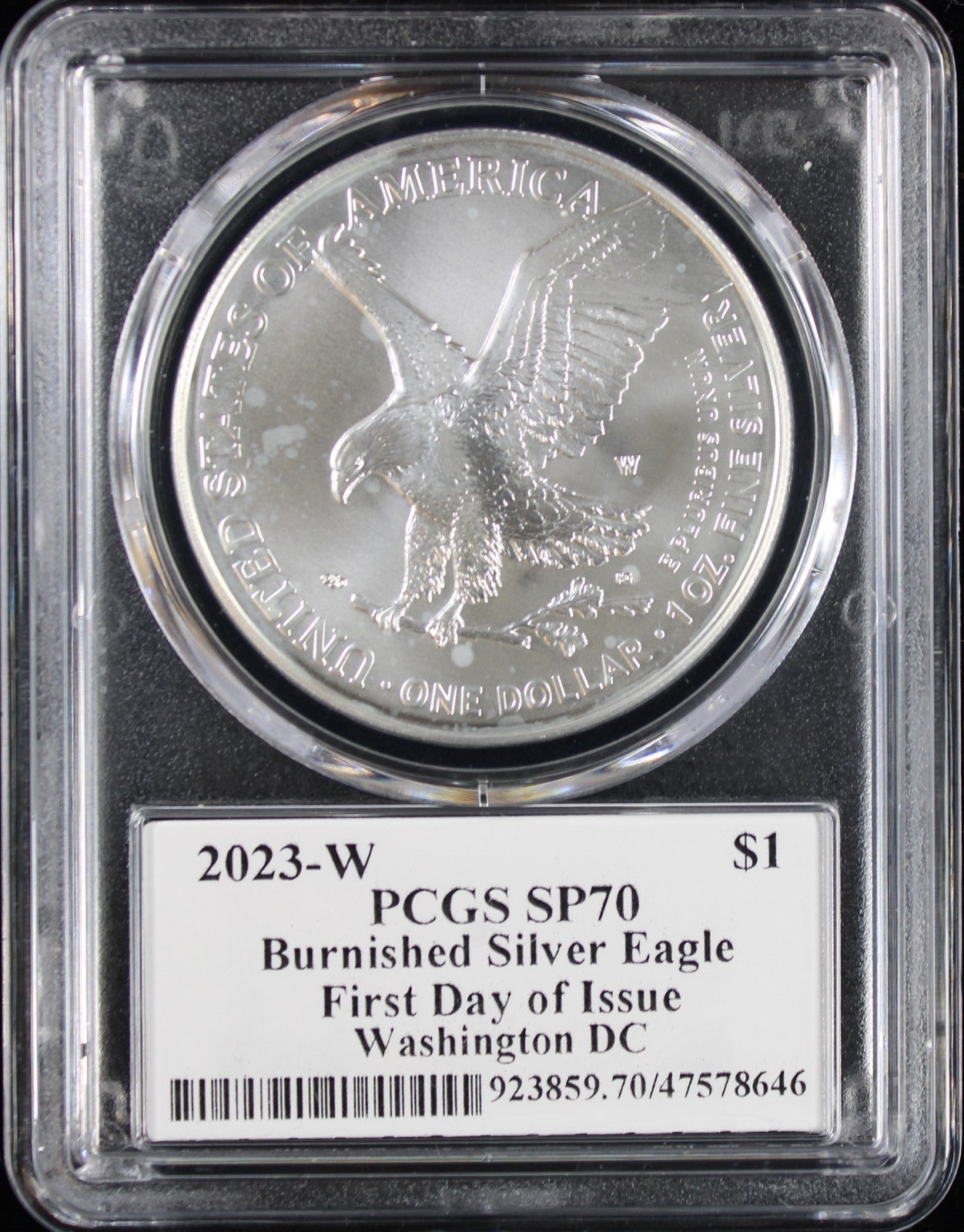2023-W Burnished Silver Eagle PCGS MS70 Damstra Signed First Day of Issue