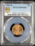 1964-D Lincoln Cent 1c PCGS MS63 RD