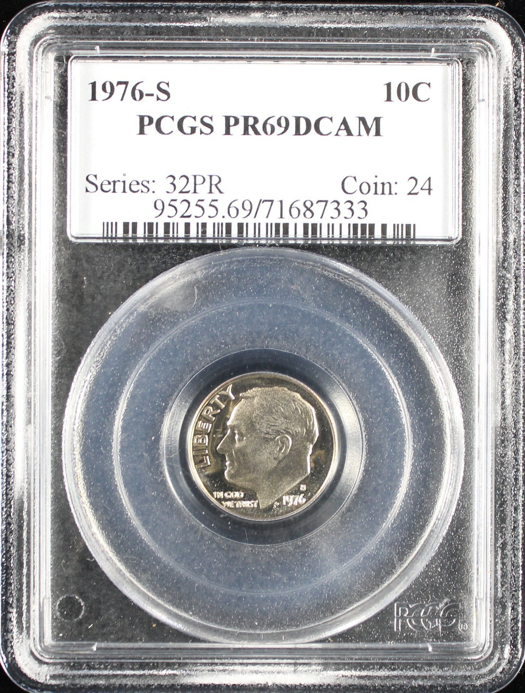 1976-S Proof Roosevelt Dime 10c PCGS PR69 DCAM Deep Cameo
