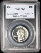 1961 Proof Washington Silver Quarter 25c PCGS PR69