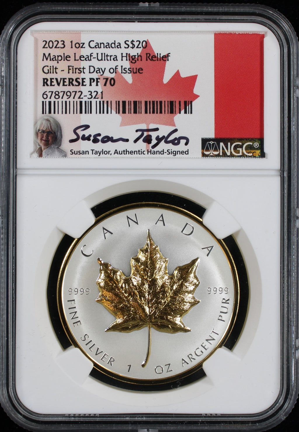 2023 1 oz Canada S$20 Maple Leaf Ultra High Relief Gilt First Day of Issue