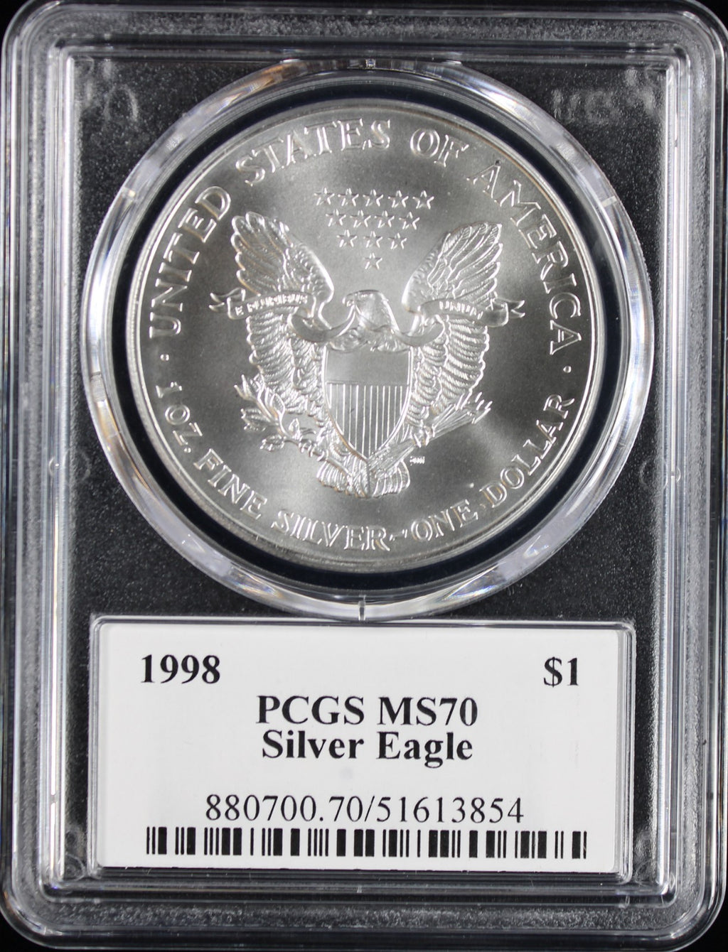 1998 Silver Eagle PCGS MS70 Mercanti Signed
