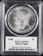 1998 Silver Eagle PCGS MS70 Mercanti Signed