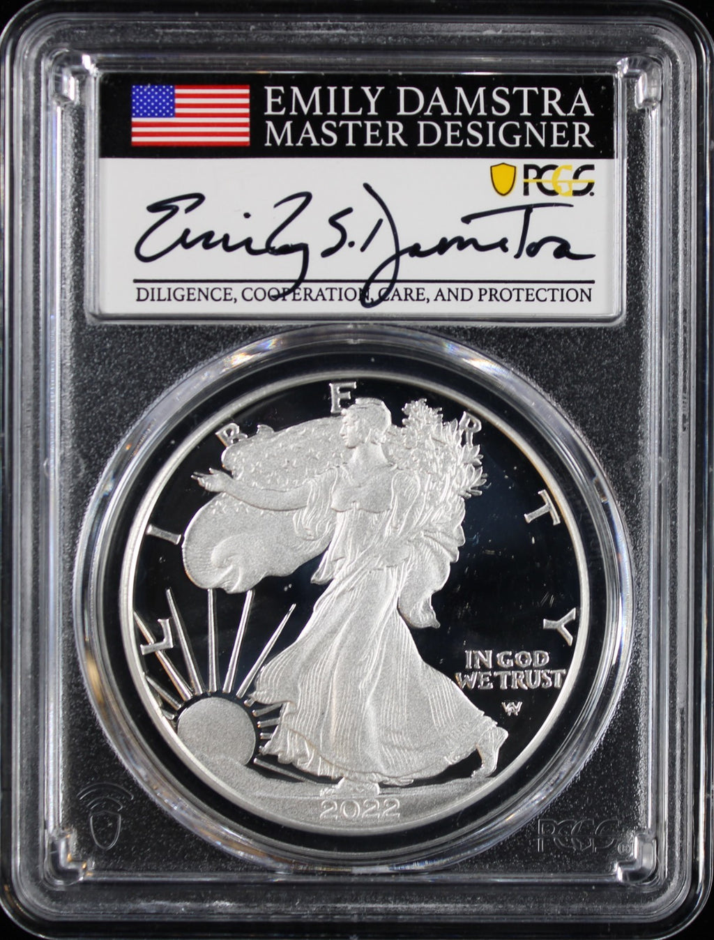 2022-W (2024) Silver Eagle PCGS PR70DCAM Damstra Signed