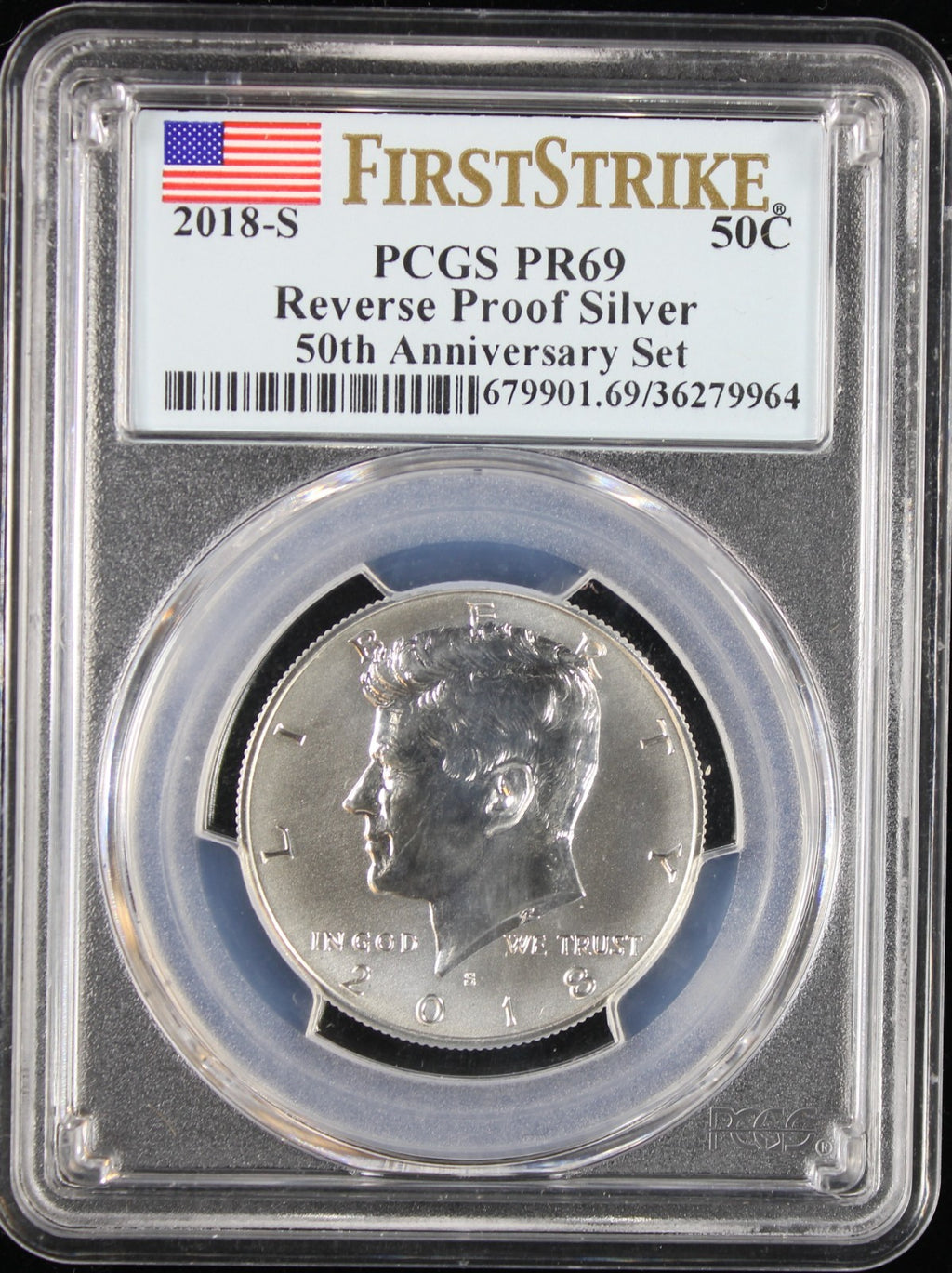 2018-S Kennedy 50c Reverse Proof Silver 50th Anniversary Set PR69