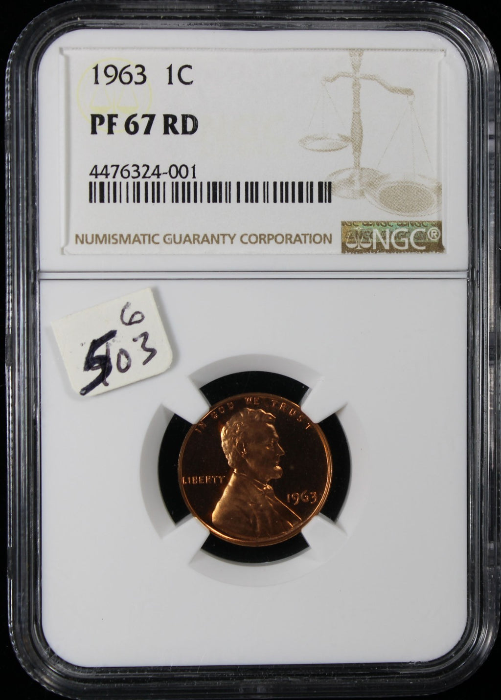 1963 Proof Lincoln Cent 1c NGC PR67 RD