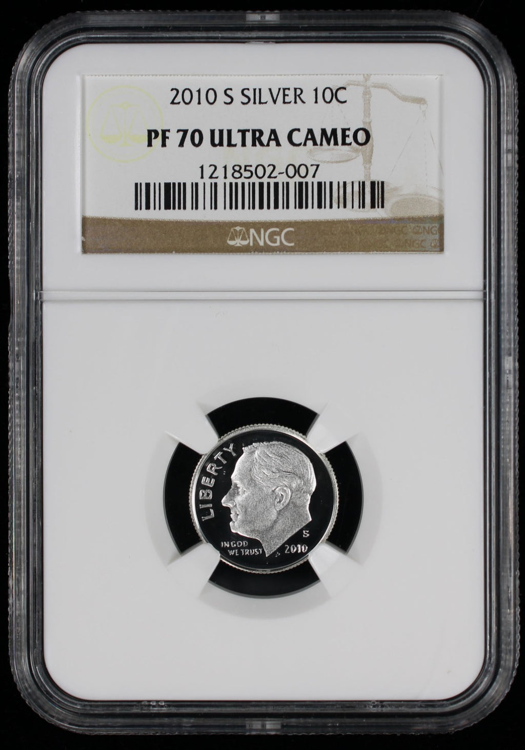 2010-S Proof Roosevelt Silver Dime 10c NGC PF70 UCAM Ultra Cameo