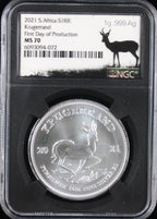 2021 South Africa Silver 1 Krugerrand First Day of Production MS70
