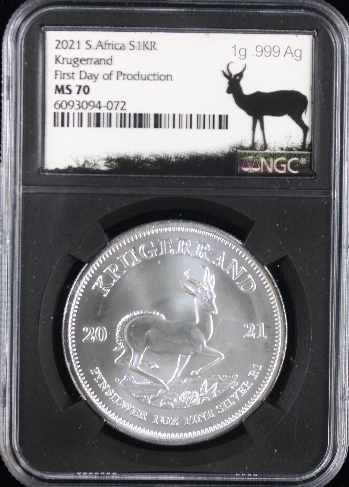 2021 South Africa Silver 1 Krugerrand First Day of Production MS70
