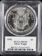 1992 Silver Eagle PCGS MS70 Mercanti Signed