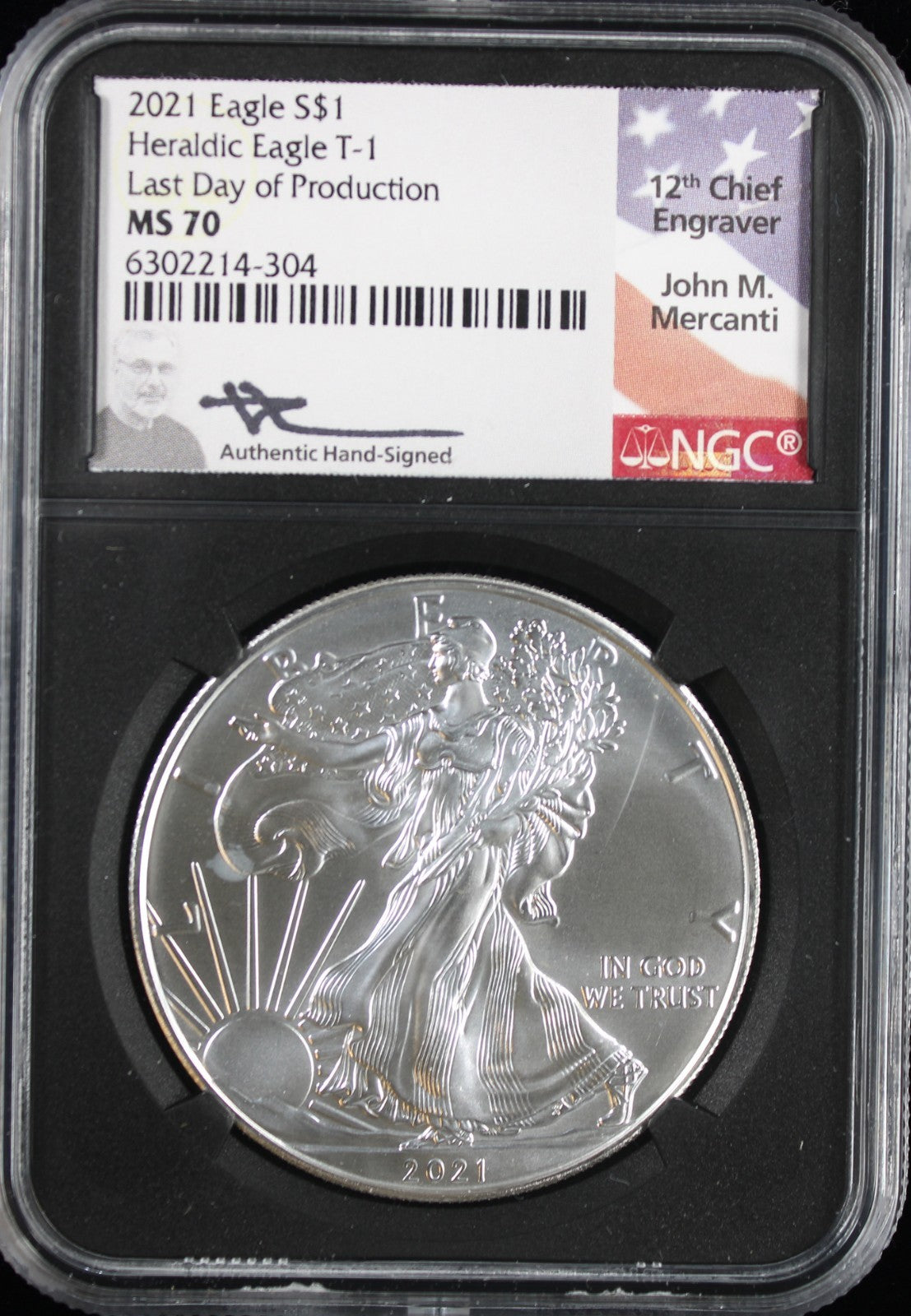 2021 Silver Eagle NGC MS70 Mercanti Signed Type 1