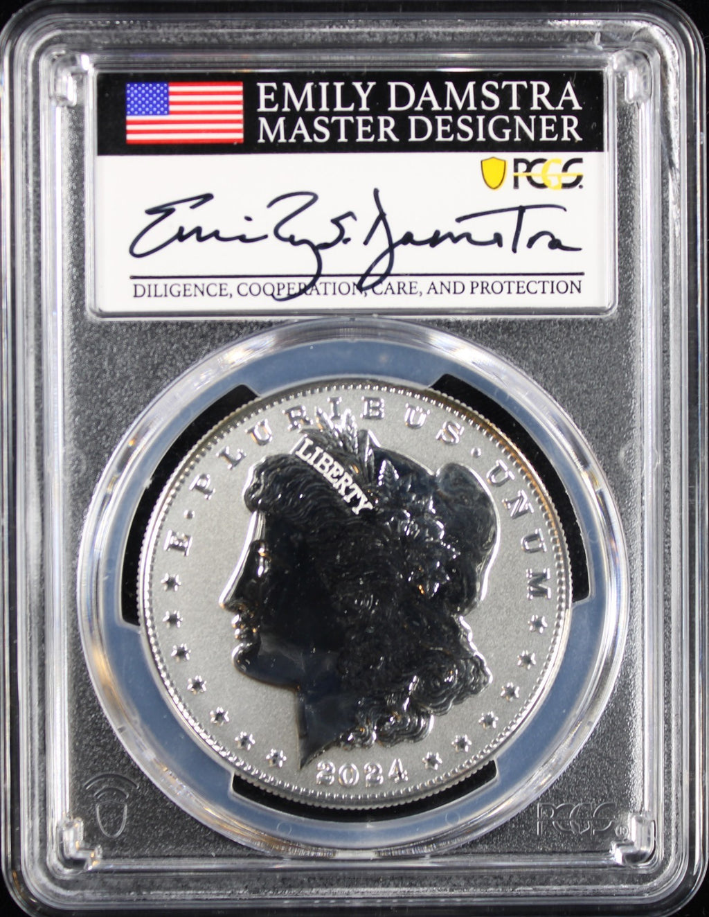 2024-S $1 Morgan PCGS Rev PR70 Advanced Release Emily Damstra Signature