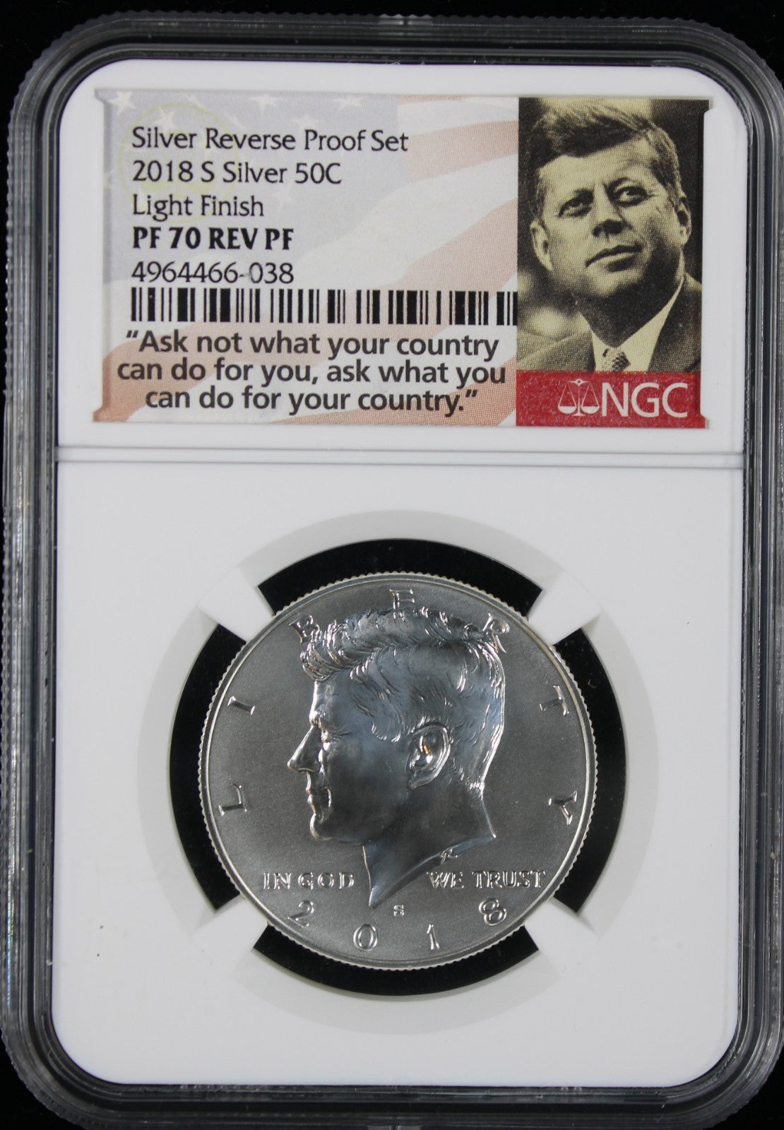 2018-S Kennedy Reverse Proof NGC Light Finish PF 70 Rev PF