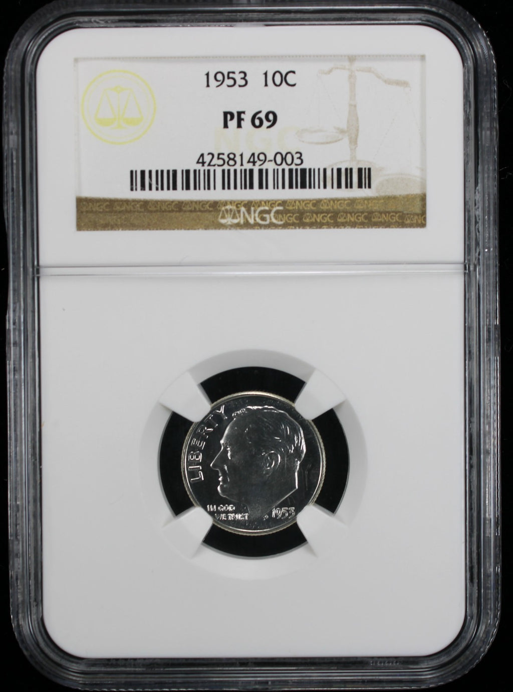 1953 Proof Roosevelt Silver Dime 10c NGC PF69