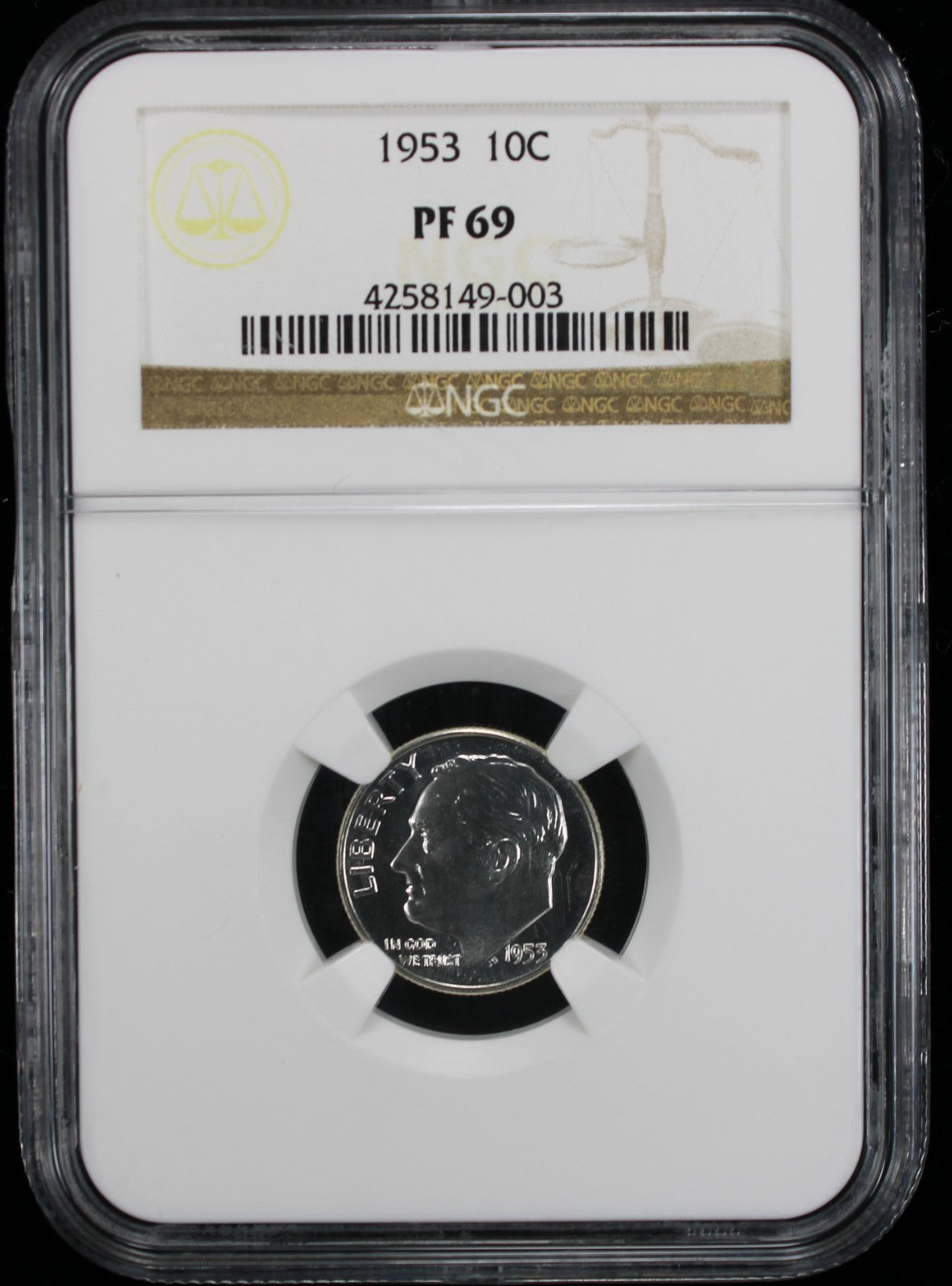 1953 Proof Roosevelt Silver Dime 10c NGC PF69