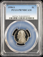 1998-S 5c Jefferson PCGS PR70DCAM (Scratch on Holder)