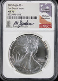 2025 Silver Eagle NGC MS70 Guadioso Signed First Day of Issue