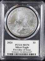 2024 Silver Eagle PCGS MS70 Damstra Signed First Day of Issue