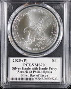2025 Silver Eagle PCGS MS70 Damstra Signed First Day of Issue Eagle Privy
