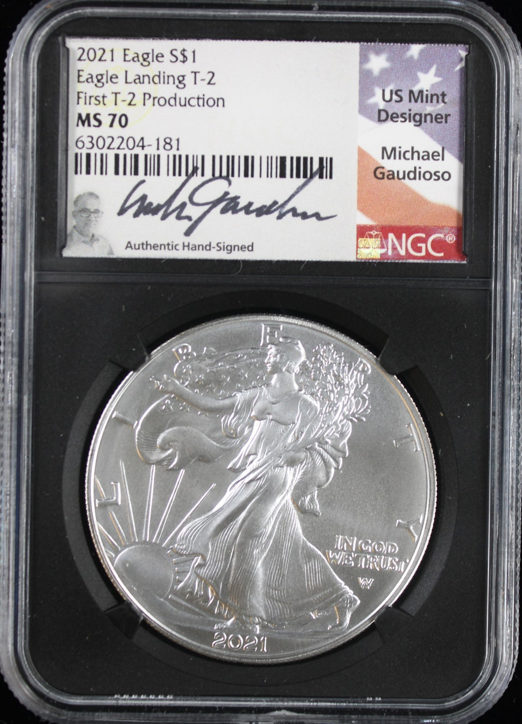 2021 Silver Eagle NGC MS70 First Day of Issue Guadioso Signed Type 2