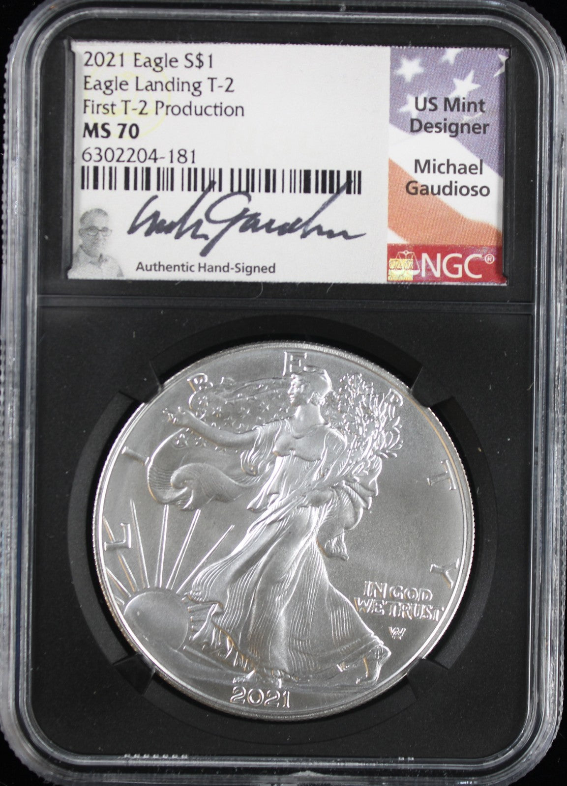 2021 Silver Eagle NGC MS70 First Day of Issue Guadioso Signed Type 2