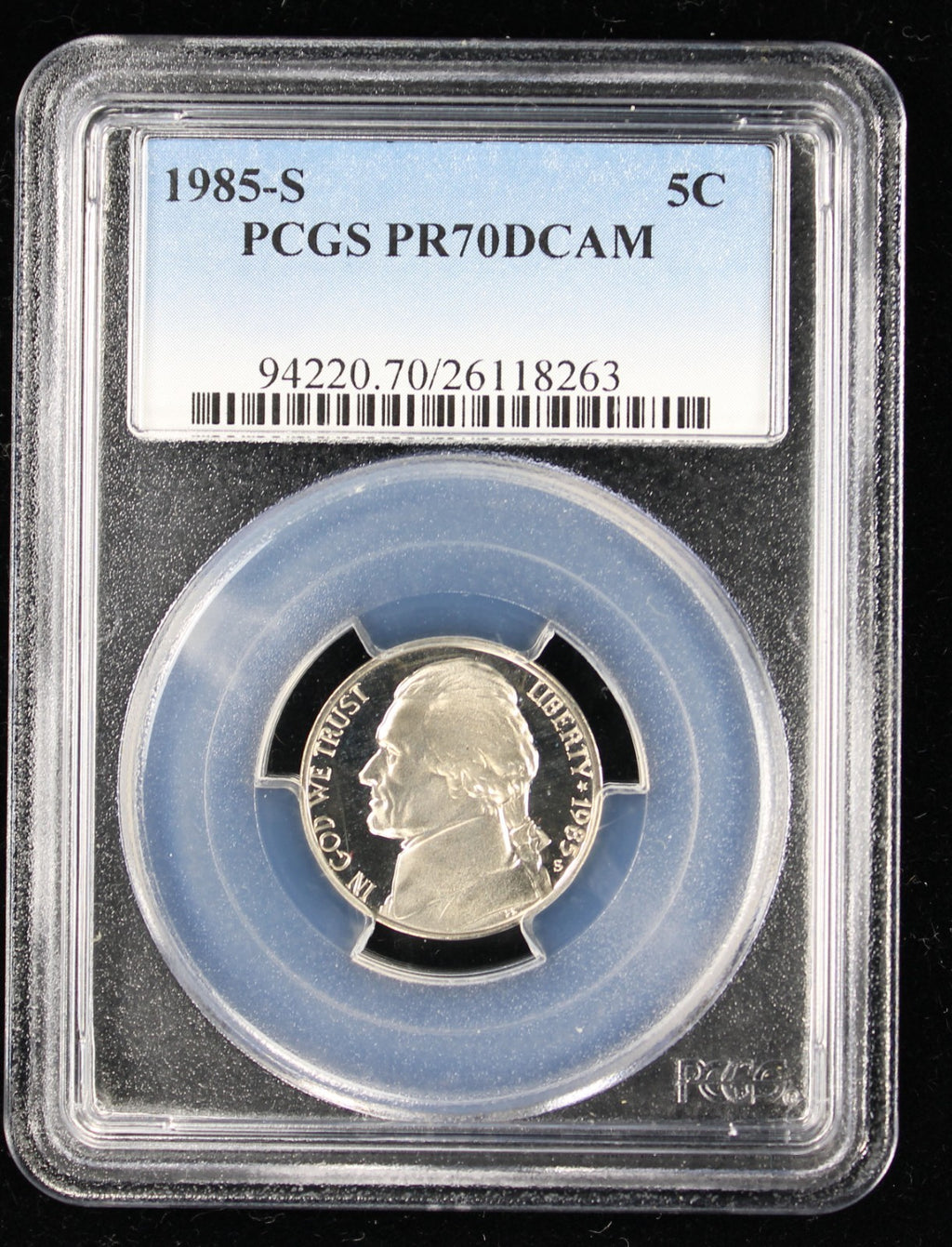1985-S Jefferson Proof Nickel 5c PCGS PR70 DCAM Deep Cameo