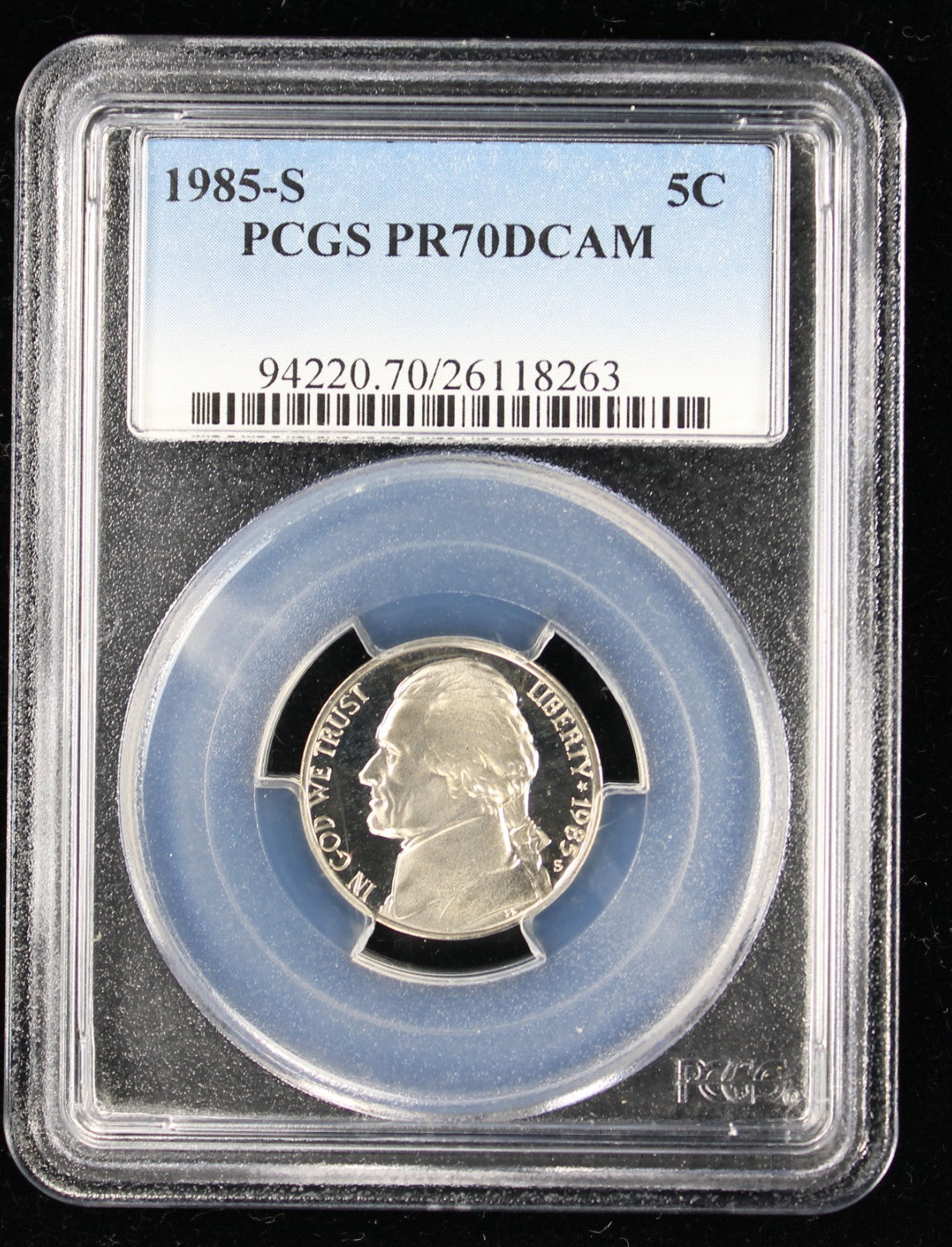 1985-S Jefferson Proof Nickel 5c PCGS PR70 DCAM Deep Cameo