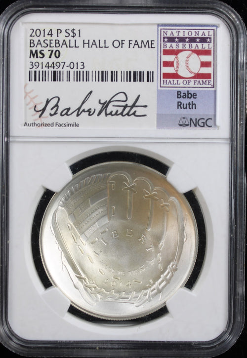 $1 Baseball Hall of Fame NGC MS70 Babe Ruth Signed