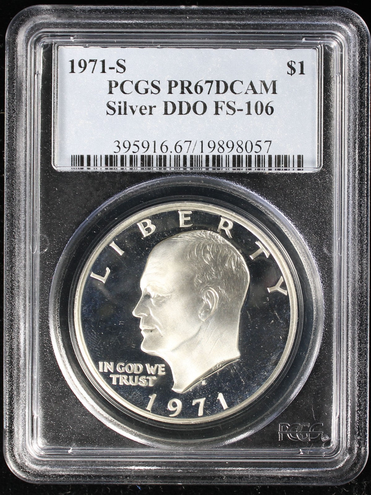 1971-S Eisenhower Silver Dollar $1 PCGS PR67Deep Cameo DDO FS-106