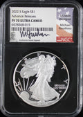 2022-S Silver Eagle NGC PF70UCAM Advance Releases Mercanti Signed