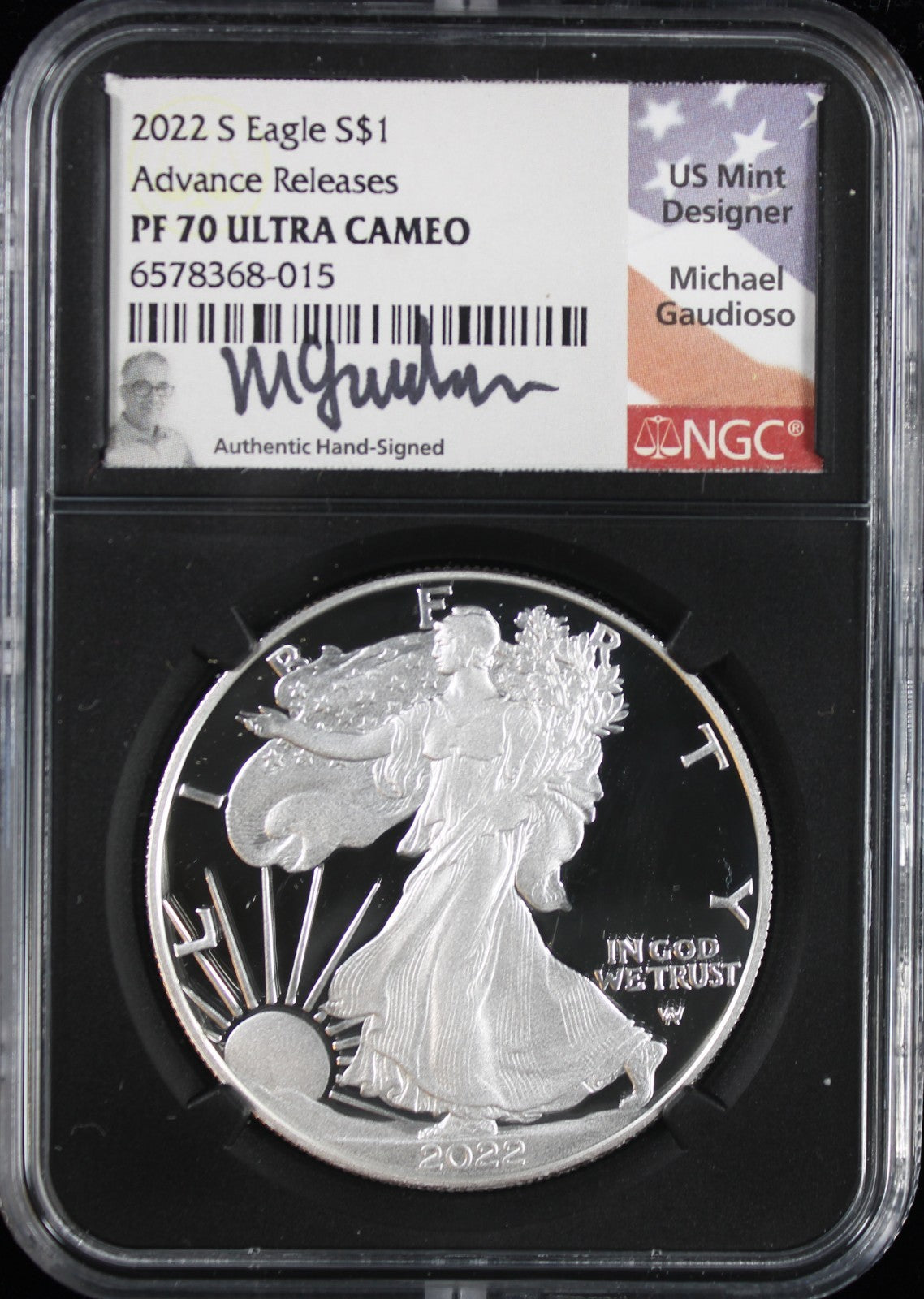 2022-S Silver Eagle NGC PF70UCAM Advance Releases Mercanti Signed