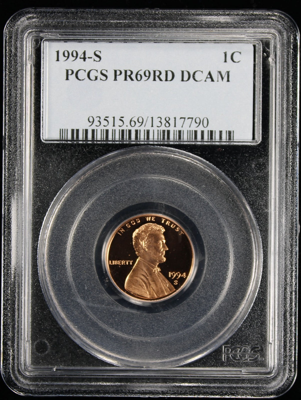1994-S Proof Lincoln Cent 1c PCGS PR69 Rd RED Deep Cameo