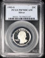 1993-S Proof Washington Silver Quarter 25c PCGS PR70 DCAM Deep Cameo